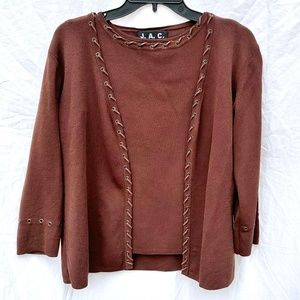 Chocolate Brown Tank Top and Cardigan Knit Set w Leatherette Wrapping Detail